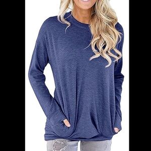 𝅺blue long sleeve casual top